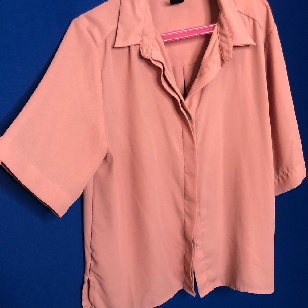 H&M Salmon Linen-Blend Open Collar Short-Sleeve Shirt